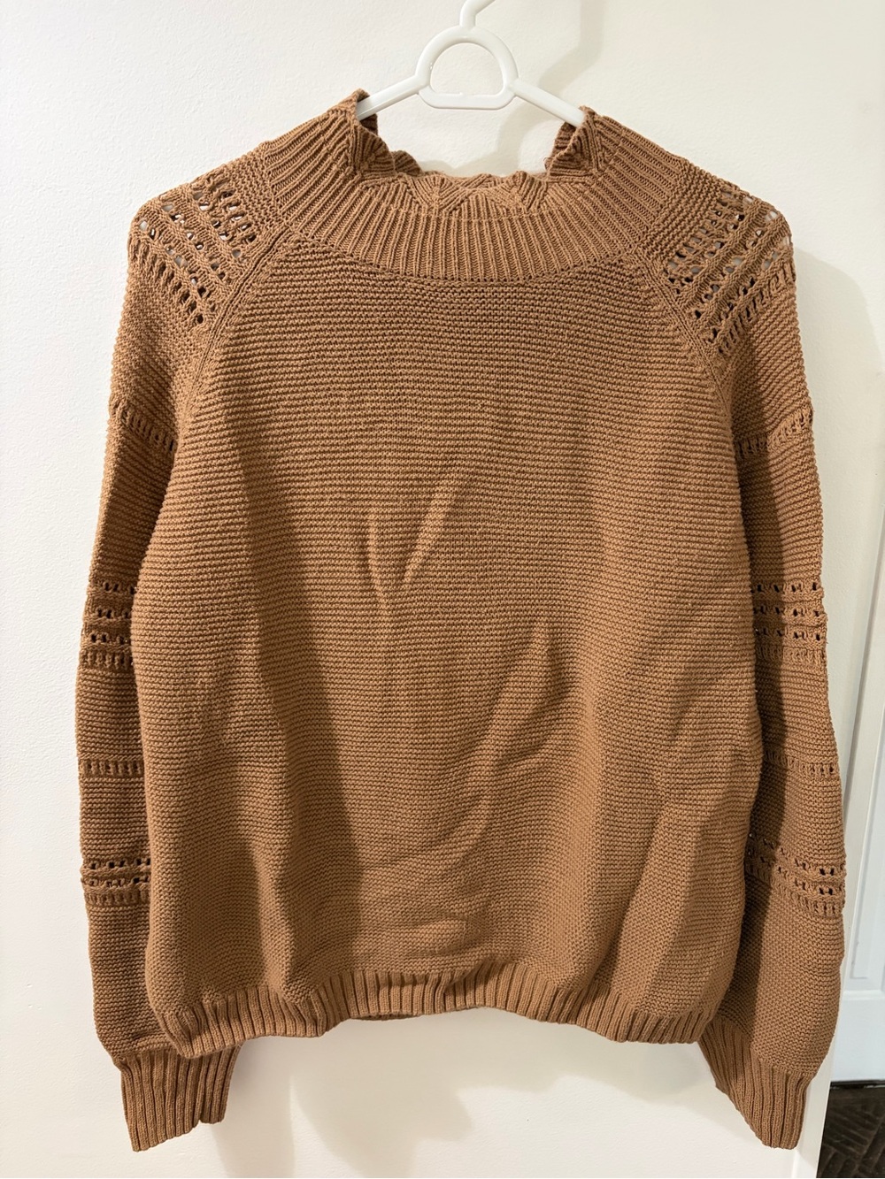 Women's Scalloped Crewneck Knit Sweater in Brown